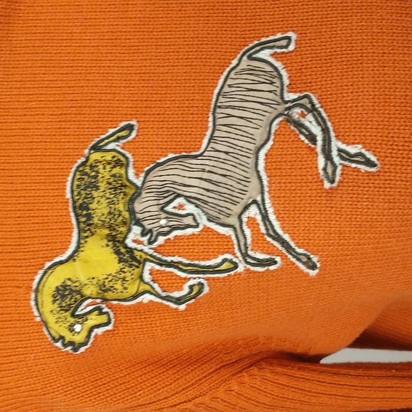Leather Elbow Patches & Horse Applique Vintage Turtleneck Sweater Muted Pumpkin - Picture 3 of 10